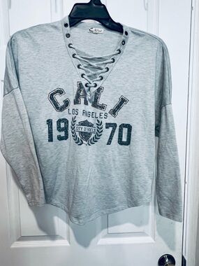 About A Girl Lace-Up Pullover - Light Gray